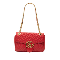 Gucci B Gucci Red Calf Leather Large GG Marmont Matelasse Shoulder Bag Italy