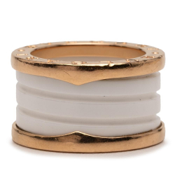 Bvlgari B Bvlgari Gold with White Ivory 18K Yellow Gold Metal and Ceramic B.Zero1 Three Band Ring France