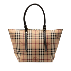 Burberry AB Burberry Brown Beige Coated Canvas Fabric Small Haymarket Check Salisbury Tote Moldova