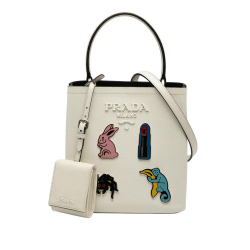 Prada AB Prada White Saffiano Leather Small Cuir Smalto Panier Satchel Italy