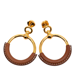 Hermès AB Hermès Gold Gold Plated Metal Barenia Loop Earrings France