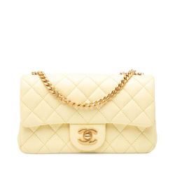 Chanel Yellow Mini Rectangular Classic Lambskin Sweet Camellia Flap Italy