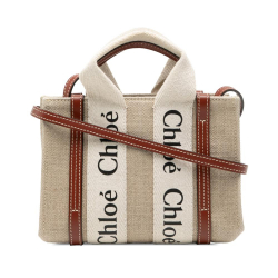 Chloé AB Chloé Brown Beige Canvas Fabric Mini Woody Satchel Italy