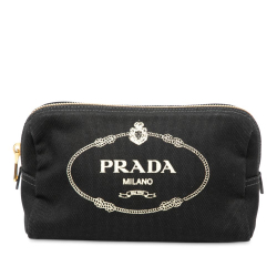 Prada AB Prada Black Canvas Fabric Canapa Logo Pouch Italy