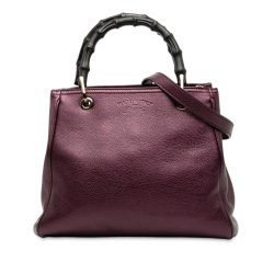Gucci B Gucci Purple Violet Calf Leather Small Metallic skin Bamboo Shopper Satchel Italy