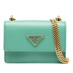 Prada AB Prada Blue Turquoise Saffiano Leather Lux Card Holder on Chain Italy
