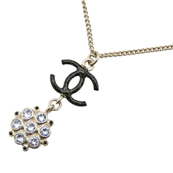 Chanel AB Chanel Gold with Black Gold Plated Metal Enamel CC and Rhinestones Flower Pendant Necklace Italy