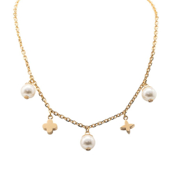 Louis Vuitton AB Louis Vuitton Gold Gold Plated Metal Charmy Pearl Necklace Italy
