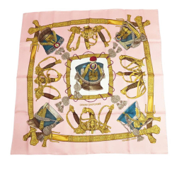 Hermès B Hermès Pink Light Pink Silk Fabric Grand Uniforme Scarf France