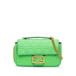 Fendi B Fendi Green Light Green Calf Leather Zucca Embossed Chain Midi Baguette Italy