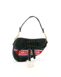 Christian Dior 2021 Embroided Croc Velvet Saddle Bag