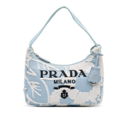 Prada AB Prada Blue Light Blue Canvas Fabric Mini Embroidered Drill Re Edition 2000 Shoulder Bag Italy