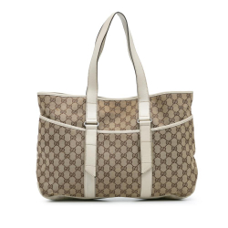 Gucci B Gucci Brown Light Brown with White Canvas Fabric GG Tote Italy