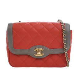 Chanel AB Chanel Red with Gray Lambskin Leather Leather Mini Quilted Lambskin Two Tone Day Flap Italy