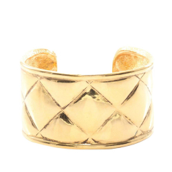 Chanel B Chanel Gold Gold Plated Metal CC Quilted Wide Cuff Bracelet France