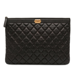 Chanel B Chanel Black Caviar Leather Leather Medium Quilted Caviar Boy O Case Clutch Italy