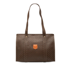 Celine B Celine Brown Dark Brown Coated Canvas Fabric Macadam Tote Italy