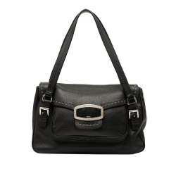 Prada B Prada Black Calf Leather Vitello Daino Pushlock Flap Italy
