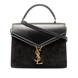 Saint Laurent Black Medium Calfskin and Suede Classic Monogram Cassandra Top Handle Bag Italy