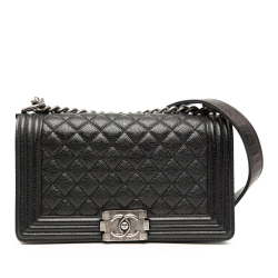 Chanel B Chanel Black Caviar Leather Leather Old Medium Quilted Caviar Boy Flap Italy