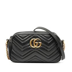 Gucci B Gucci Black Calf Leather Small GG Marmont Matelasse Crossbody Italy