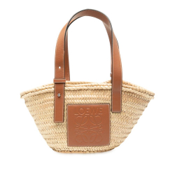 Loewe AB LOEWE Brown Beige Raffia Natural Material Small Basket Tote Spain