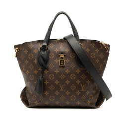 Louis Vuitton AB Louis Vuitton Brown with Black Monogram Canvas Fabric Monogram Flower Zipped Tote MM France