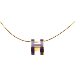 Hermès B Hermès Purple Dark Purple with Gold Enamel Other Gold Plated Pop H Pendant Necklace France