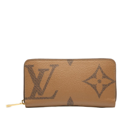 Louis Vuitton B Louis Vuitton Brown Monogram Canvas Fabric Monogram Giant Reverse Zippy Long Wallet France