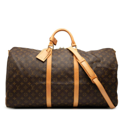 Louis Vuitton B Louis Vuitton Brown Monogram Canvas Fabric Monogram Keepall Bandouliere 60 France