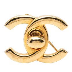 Chanel AB Chanel Gold Gold Plated Metal CC Turnlock Brooch France