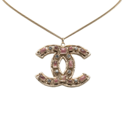 Chanel AB Chanel Gold Gold Plated Metal CC Crystals Pendant Necklace Italy