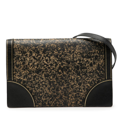 Prada B Prada Black with Gold Saffiano Leather Lux Flap Crossbody Italy