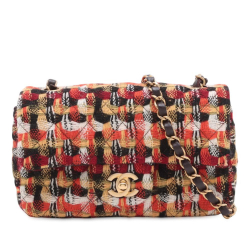 Chanel B Chanel Orange with Multi Tweed Fabric Mini Rectangular Classic Single Flap France