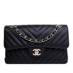 Chanel AB Chanel Black Lambskin Leather Leather Small Classic Chevron Lambskin Double Flap Italy