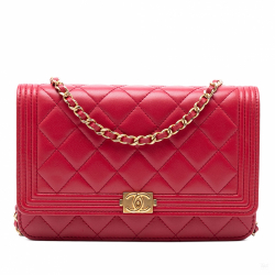 Chanel Boy Caviar Leather Quilted Wallet on Chain Crossbody Red