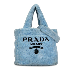 Prada B Prada Blue Light Blue Cotton Fabric Spugna Logo Terrycloth Tote Italy