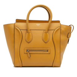 Celine B Celine Yellow Mustard Calf Leather Mini Drummed skin Luggage Tote Italy
