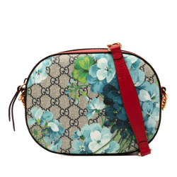 Gucci AB Gucci Brown Beige with Red Coated Canvas Fabric GG Supreme Blooms Chain Crossbody Italy