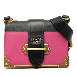 Prada B Prada Pink with Black Calf Leather Saffiano Trimmed City Cahier Crossbody Italy