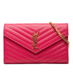 Saint Laurent B Saint Laurent Pink Dark Pink Calf Leather Grain De Poudre Classic Cassandre Chain Wallet Italy
