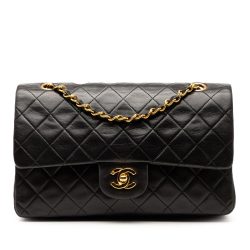 Chanel B Chanel Black Lambskin Leather Leather Medium Classic Lambskin Double Flap France