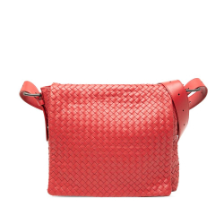 Bottega Veneta B Bottega Veneta Red Nappa Leather Leather Nappa Intrecciato Flap Crossbody Italy