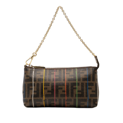 Fendi AB Fendi Brown Coated Canvas Fabric Zucca Spalmati Stripes Chain Pochette Italy