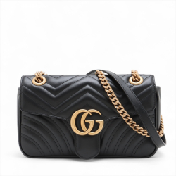 Gucci GG Marmont Small Chevron Leather Flap Bag Black