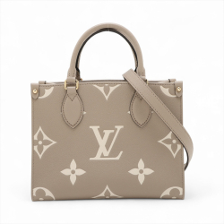 Louis Vuitton Onthego PM Calfskin Grained Leather Empreinte Tote Shoulder Bag Beige