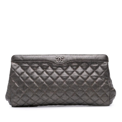 Chanel B Chanel Silver Caviar Leather Leather CC Quilted Metallic Caviar Clutch Italy