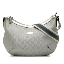 Gucci B Gucci Silver Coated Canvas Fabric GG Imprime Web Crossbody Italy