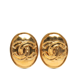 Chanel B Chanel Gold Gold Plated Metal CC Oval Clip On Earrings France