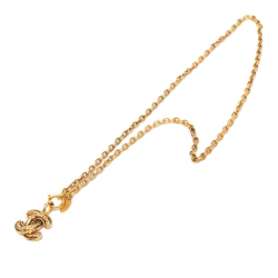 Chanel B Chanel Gold Gold Plated Metal Quilted CC Pendant Necklace France